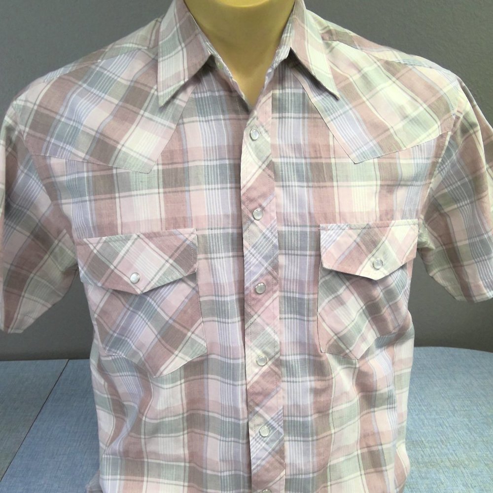 Vintage Cobra Creek Western Pearl Snap Short Sleeve Shirt Tan Check Men's Medium